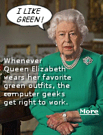 Whenever the Queen of England wears green, she becomes the Queen Green Screen of England to photoshop fans.